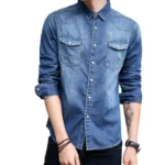 Korean Slim Fit Denim Shirt - Men's Stylish Long Sleeve Casual Coat