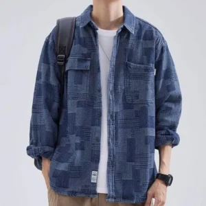 Men's Vintage-Inspired Korean Denim Cargo Shirt - Autumn Winter Casual Outerwear