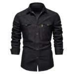 Men's Spring Denim Slim Fit Shirt - Casual Long Sleeve Streetwear