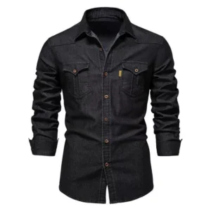 Men's Spring Denim Slim Fit Shirt - Casual Long Sleeve Streetwear