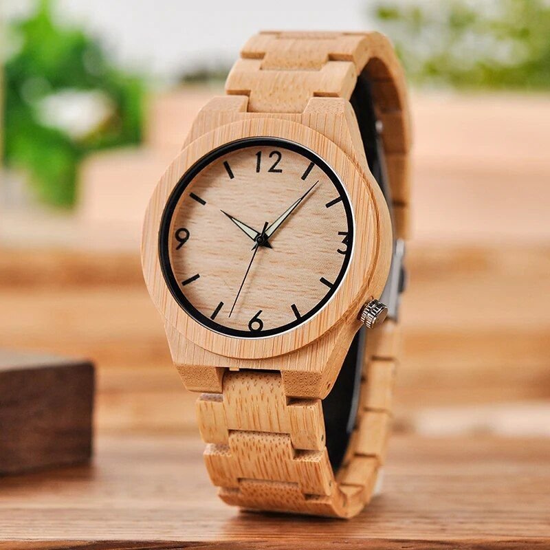 Men's Bamboo Wooden Quartz Watch: Elegant Timepiece with Luminous Hands - Image 2