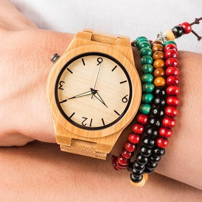 Men's Bamboo Wooden Quartz Watch: Elegant Timepiece with Luminous Hands - Image 4