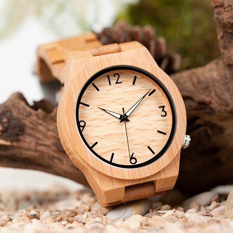 Men's Bamboo Wooden Quartz Watch: Elegant Timepiece with Luminous Hands - Image 3