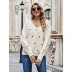 Buy V Neck Embroidery Heart Sweater Online | Jogoka