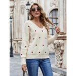 Buy V Neck Embroidery Heart Sweater Online | Jogoka