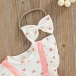 Buy Pink Heart Pattern Baby Girl Romper & Bow Knot Headdress Set (0-18M) Online | Jogoka