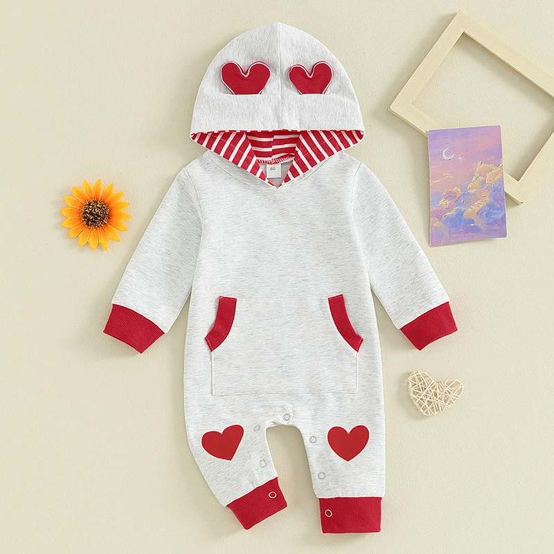 Baby Girls' Valentine's Day Heart Print Hooded Romper