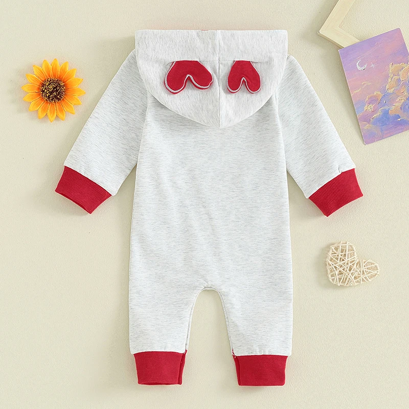 Baby Girls' Valentine's Day Heart Print Hooded Romper - Image 3