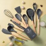 Wooden Handle Tableware Heat Resistant Silicone Utensils Set
