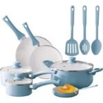 Deluxe Aqua 12-Piece Ceramic Nonstick Cookware Set — Eco-Friendly, Hand Wash Only