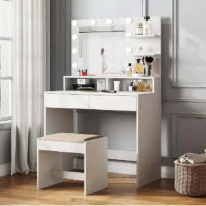 Buy Modern LED Lighted Makeup Vanity Table Set Online | Jogoka