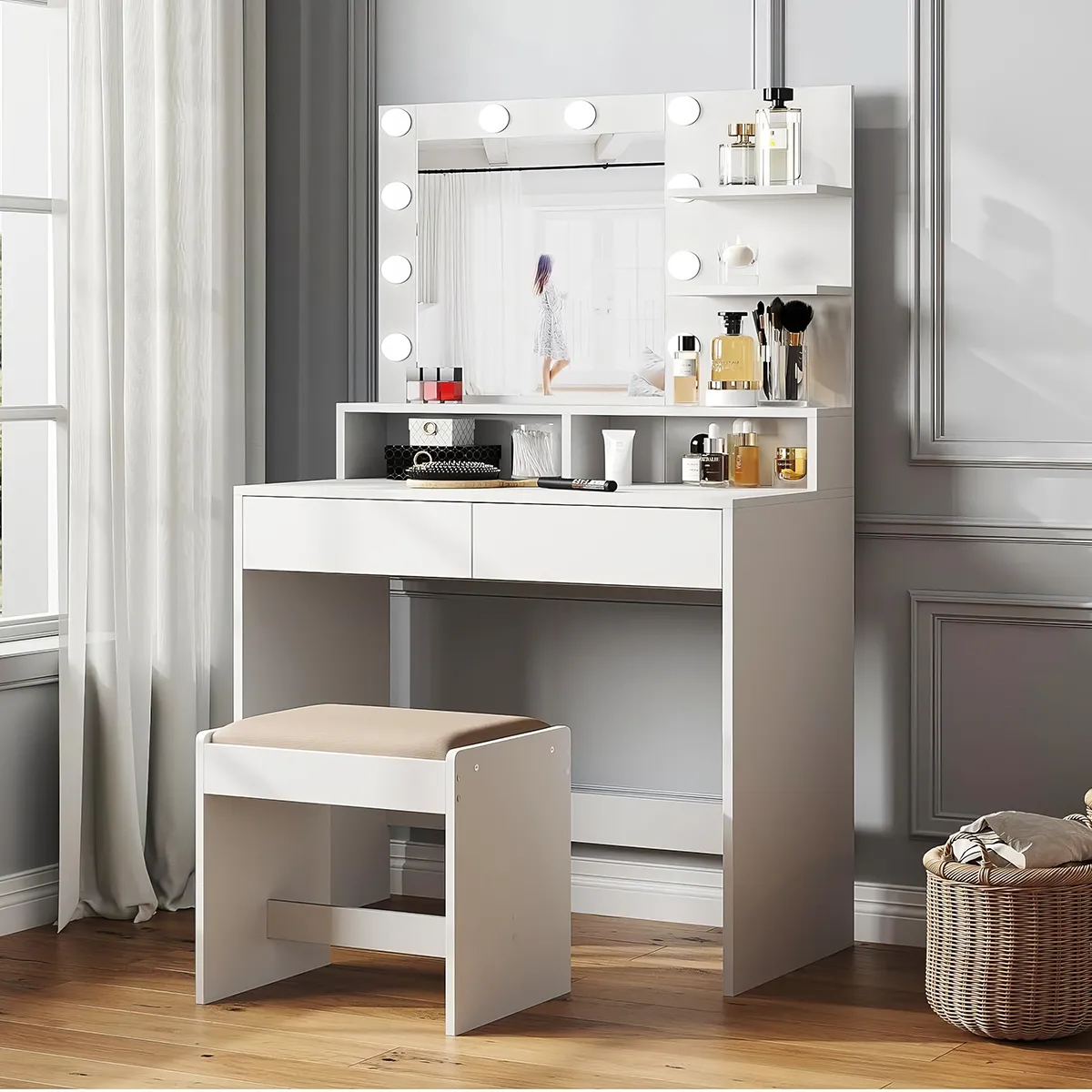 Modern LED Lighted Makeup Vanity Table Set