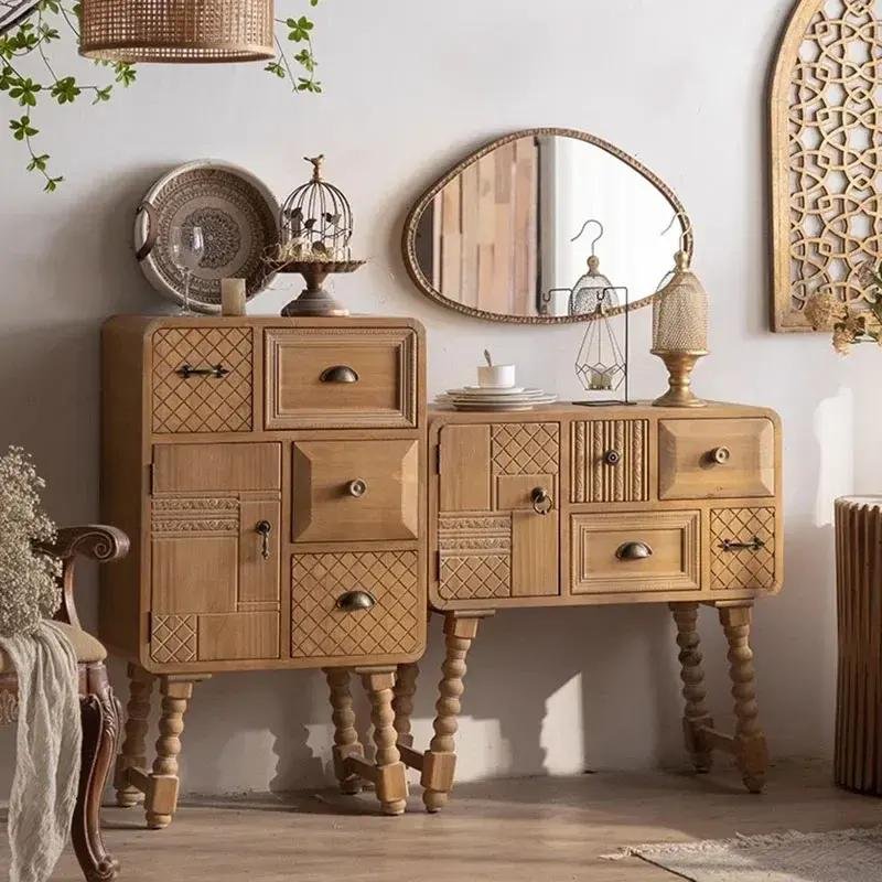 Modern Moroccan Accent Cabinet with Artistic Pine Wood Finish