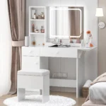 Luxurious Makeup Vanity Desk with LED Mirror and Power Outlet