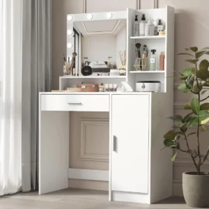 Buy Modern Minimalist Bedroom Dresser with Adjustable Lighting Mirror and Spacious Storage Online | Jogoka