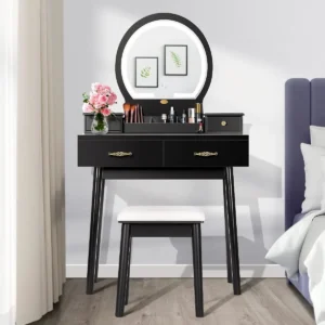 Buy Modern Vanity Set with 3-Color Lighted Mirror and Spacious Drawers Online | Jogoka