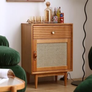 Buy Elegant Solid Wood Nightstand with Rattan Storage - Modern Moroccan Design Online | Jogoka