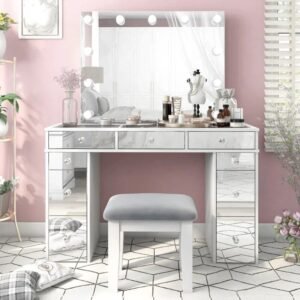 Buy Chic Modern Makeup Vanity Table with LED Mirror and Chair Set Online | Jogoka