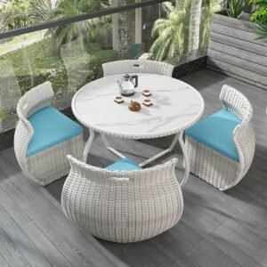 Buy Modern Minimalist Rattan 4-Person Outdoor Dining Set Online | Jogoka