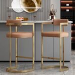 Minimalist Modern Bar Chair with Handrails - High Back, Synthetic Leather