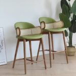 Solid Wood Rattan Kitchen Counter & Bar Chair - Modern Minimalist Style with Handrails
