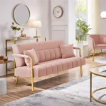 Modern Velvet Loveseat with Gold-Tone Metal Accents