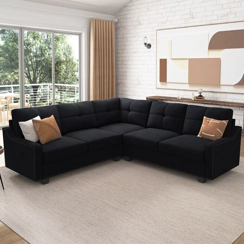 Velvet L-Shaped Convertible Sectional Sofa