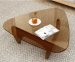 Minimalist Modern Glass Coffee Table with Solid Wood Legs