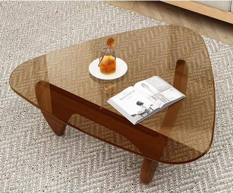 Minimalist Modern Glass Coffee Table with Solid Wood Legs