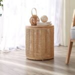 Modern Chinese Round Rattan & Wood Coffee Table