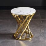 Luxury Marble Round Coffee Table with Gold Stainless Steel Base