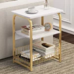 Marble-Textured Wood MDF Coffee Table with Stainless Steel Frame