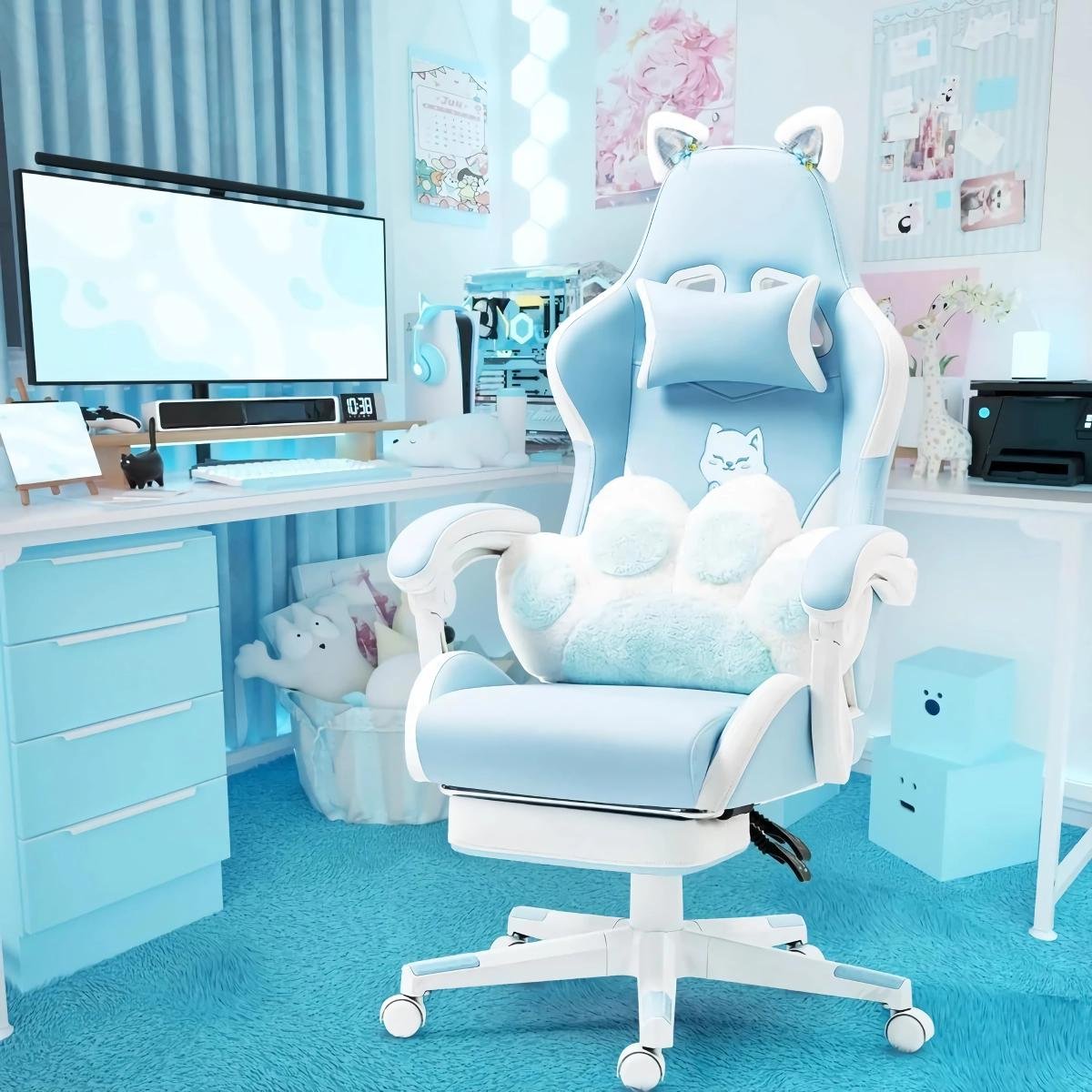 Cute Cat-Themed Ergonomic Gaming Chair