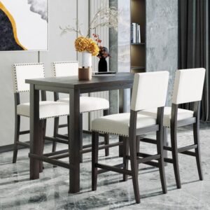Buy Elegant Espresso 5-Piece Counter Height Dining Set with Beige Chairs Online | Jogoka