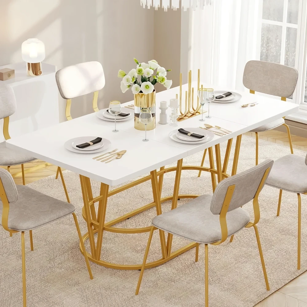 Buy Modern White & Gold Dining Table with Marble Top Online | Jogoka