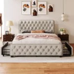 Upholstered Platform Bed with Storage Drawers