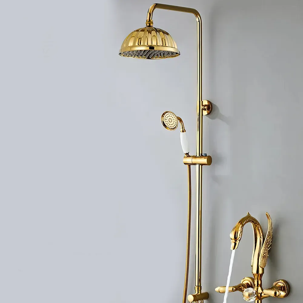 Buy Bathroom Shower Faucet Set Gold Swan Rainfall Shower Mixer Online | Jogoka