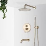 Contemporary Brushed Gold Rainfall Shower System with Digital Display and Mixer Tap
