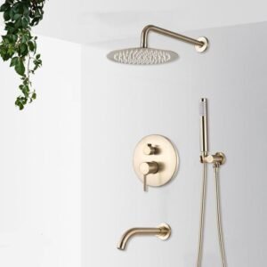 Buy Contemporary Brushed Gold Rainfall Shower System with Digital Display and Mixer Tap Online | Jogoka