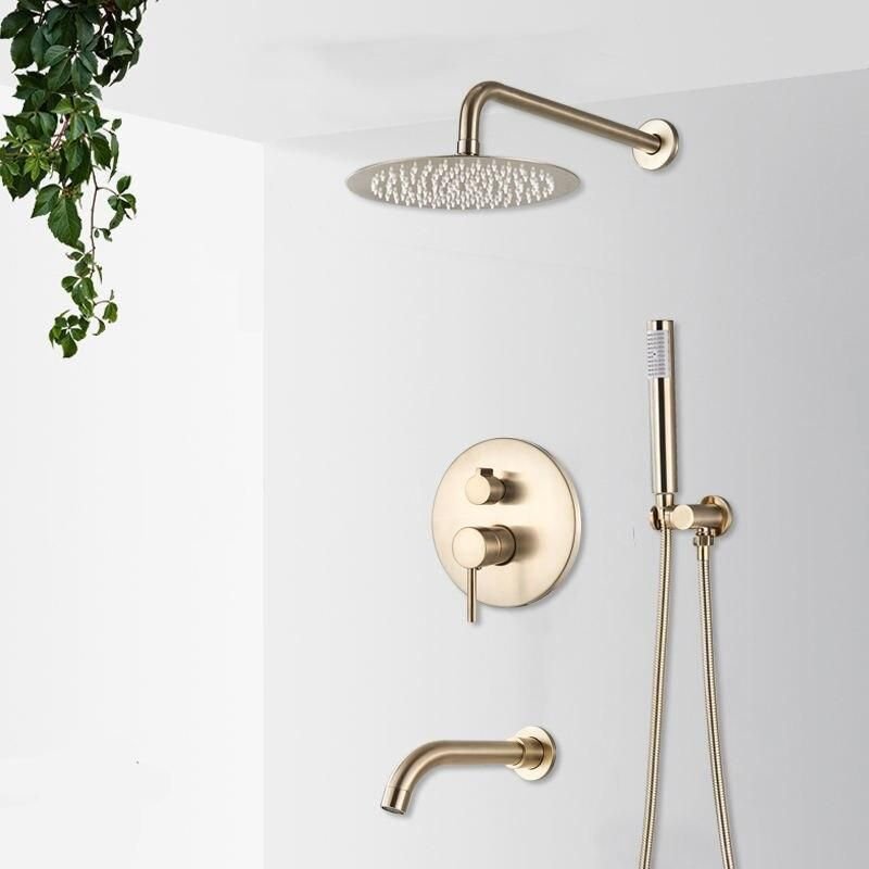 Buy Contemporary Brushed Gold Rainfall Shower System with Digital Display and Mixer Tap Online | Jogoka