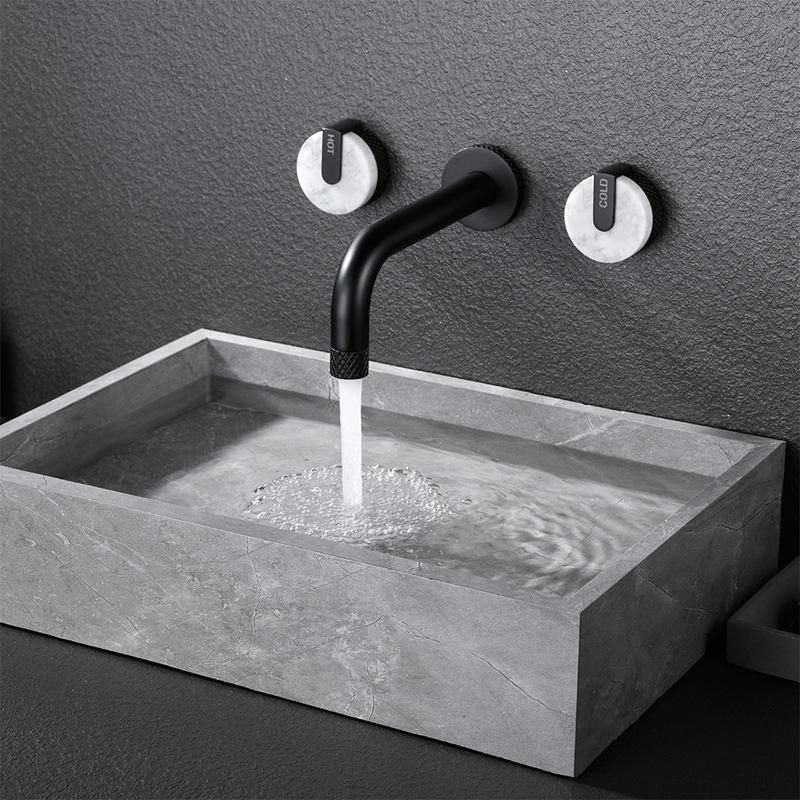 Buy Contemporary Matte Black Wall-Mounted Dual Handle Bathroom Faucet Online | Jogoka