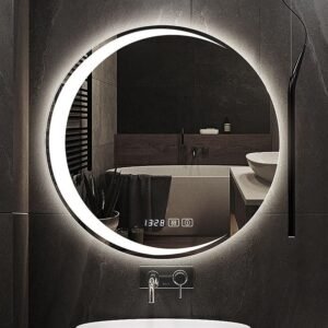 Buy LED-Lit Round Frameless Smart Bathroom Mirror - Anti-Fog, 3-Color Lighting, Wall Mounted Online | Jogoka