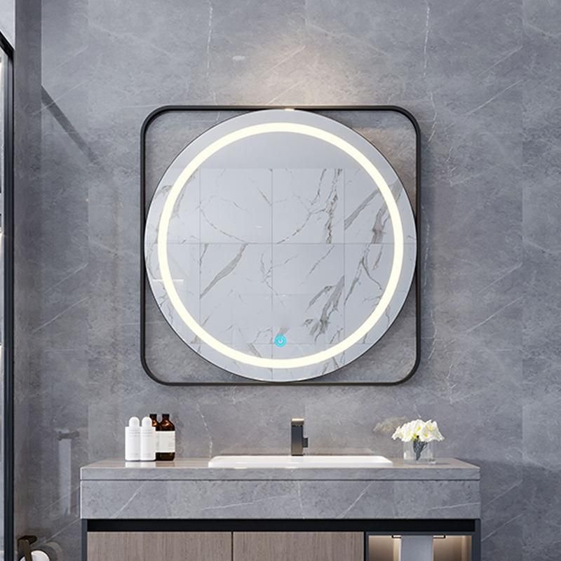 Modern Round LED Illuminated Bathroom Mirror - Fogless Touch Control, 8-inch Aluminum Frame