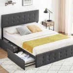 Full Size Upholstered Bed Frame with Storage Drawers & Adjustable Headboard