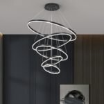 Dimmable Nordic LED Chandelier - Modern 6-Ring Pendant Light for Home & Commercial Spaces