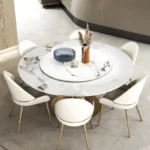 Luxury Marble Round Dining Table with Gold Stainless Steel Frame and Turntable