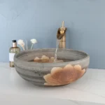 Luxurious Round Ceramic Bathroom Sink with Antique Brass Faucet