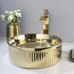 Luxury Gold Round Ceramic Vessel Sink and Faucet Combo