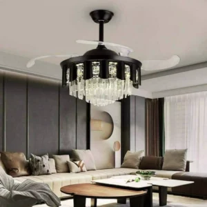 Buy Luxury 42" Crystal Ceiling Fan with Dimmable LED Light & Invisible Blades Online | Jogoka