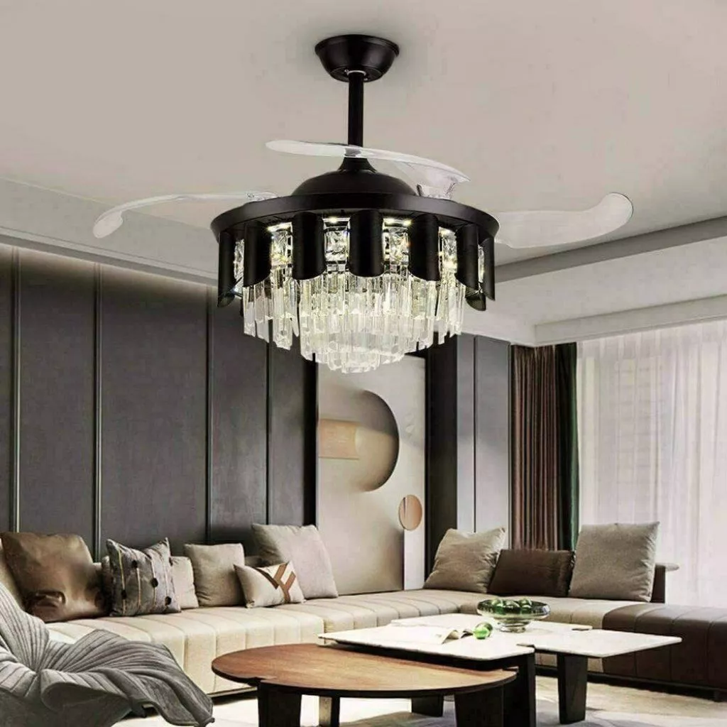 Luxury 42" Crystal Ceiling Fan with Dimmable LED Light & Invisible Blades